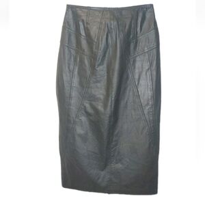 Vintage Winlit Leather Pencil Skirt Woman Sz 5/6 Black Midi Zip Back Slit Gothic